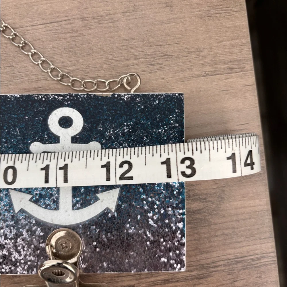 Nautical Anchor Wall Decor with Clips - Glittery Blue and White